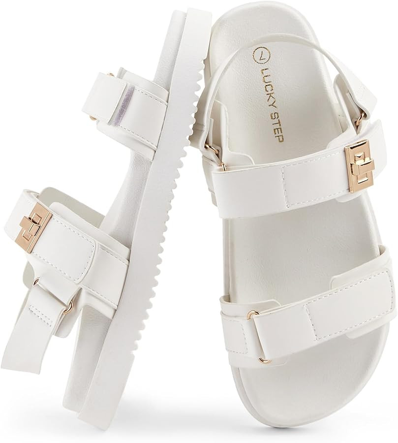 LUCKY STEP Women's Flat Sandals Casual Open Toe Beach | Amazon (US)