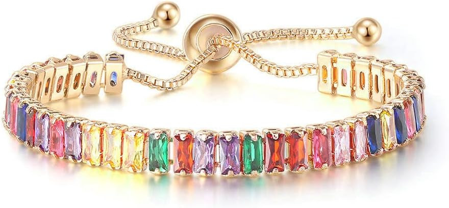 CiNily Adjustable Tennis Bracelets for Women Teen Girls Rainbow Cubic Zirconia Bracelet 14K White... | Amazon (US)