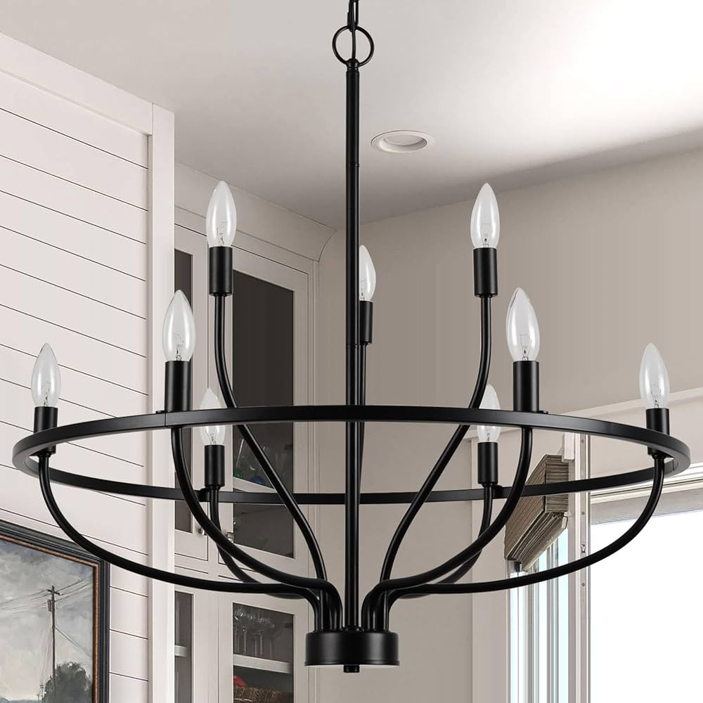 Black Chandelier 9-Light Industrial Iron Candle Chandelier Modern Suspended Farmhouse Chandeliers... | Amazon (US)