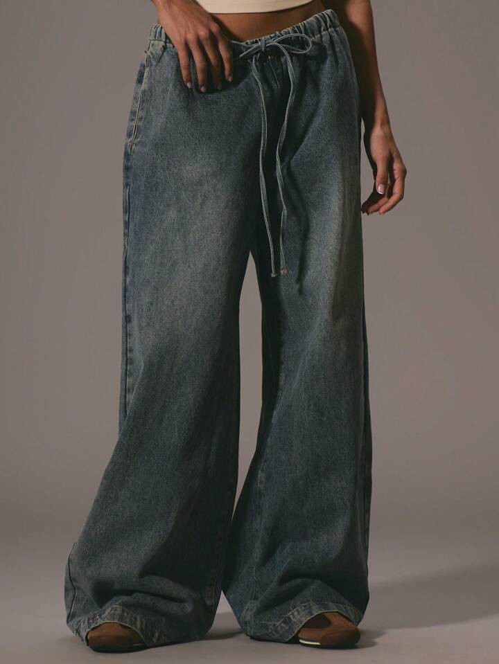 MUSERA Drawstring Denim Trousers Spring 90's Y2k Cute Elegant Causal Vacation Summer Western Holi... | SHEIN