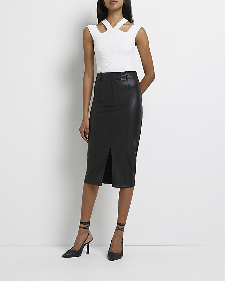 Black faux leather pencil skirt | River Island (UK & IE)