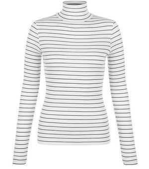 White Stripe Turtle Neck Long Sleeve Top | New Look (UK)