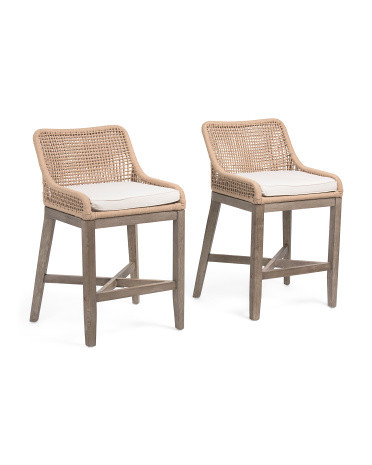 Set Of 2 22x37.5 Grid Weave Rope Counter Stools | Marshalls