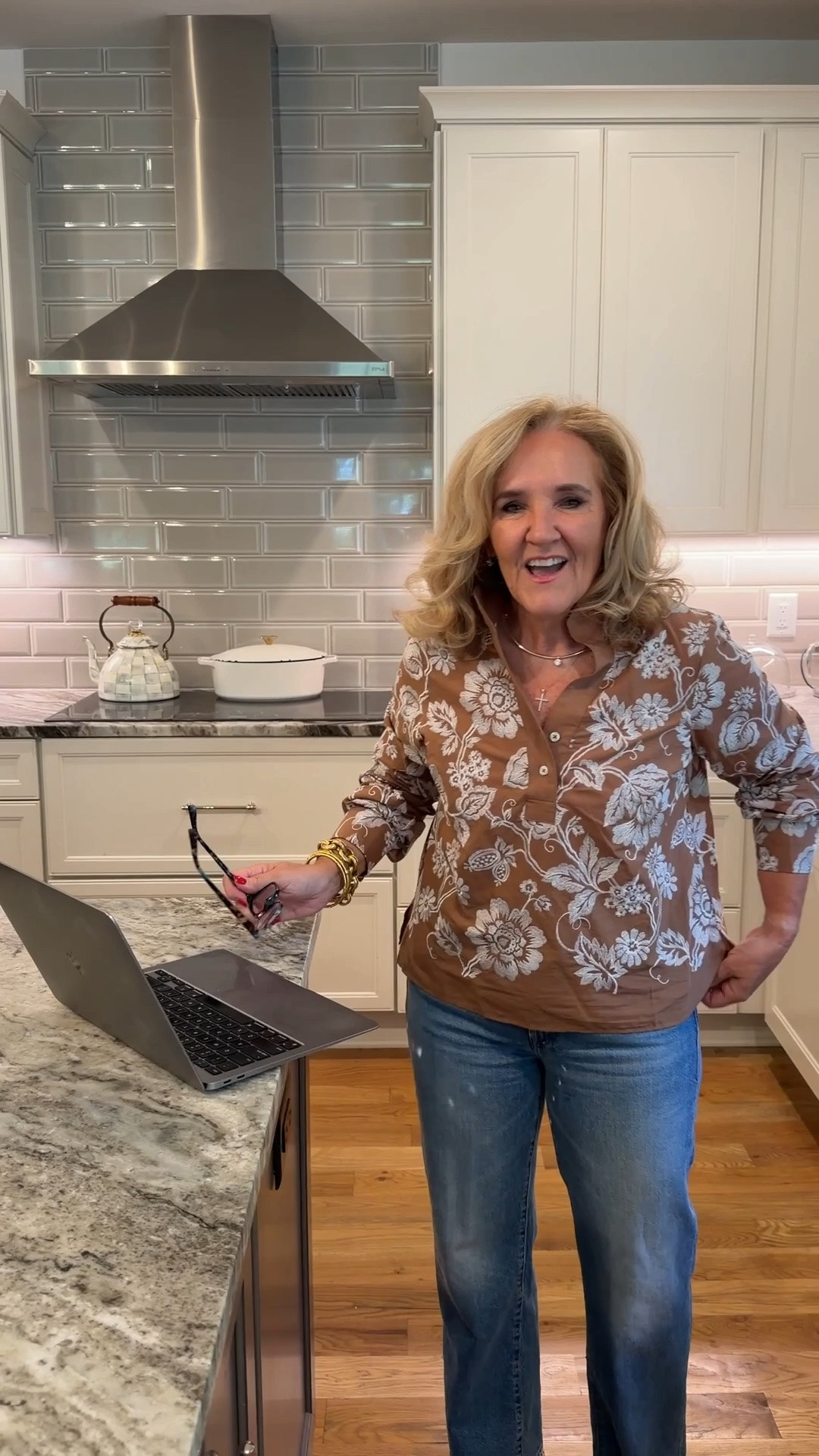 Blouse size medium petite it’s so darling. 
Jeans are the mother kick it denim straight leg. I did size up in these two or 30. I’ll link a similar gene but a different wash and several other straight leg jeans that are a good option for less price point.

#LTKOver40 #LTKPetite #LTKootd