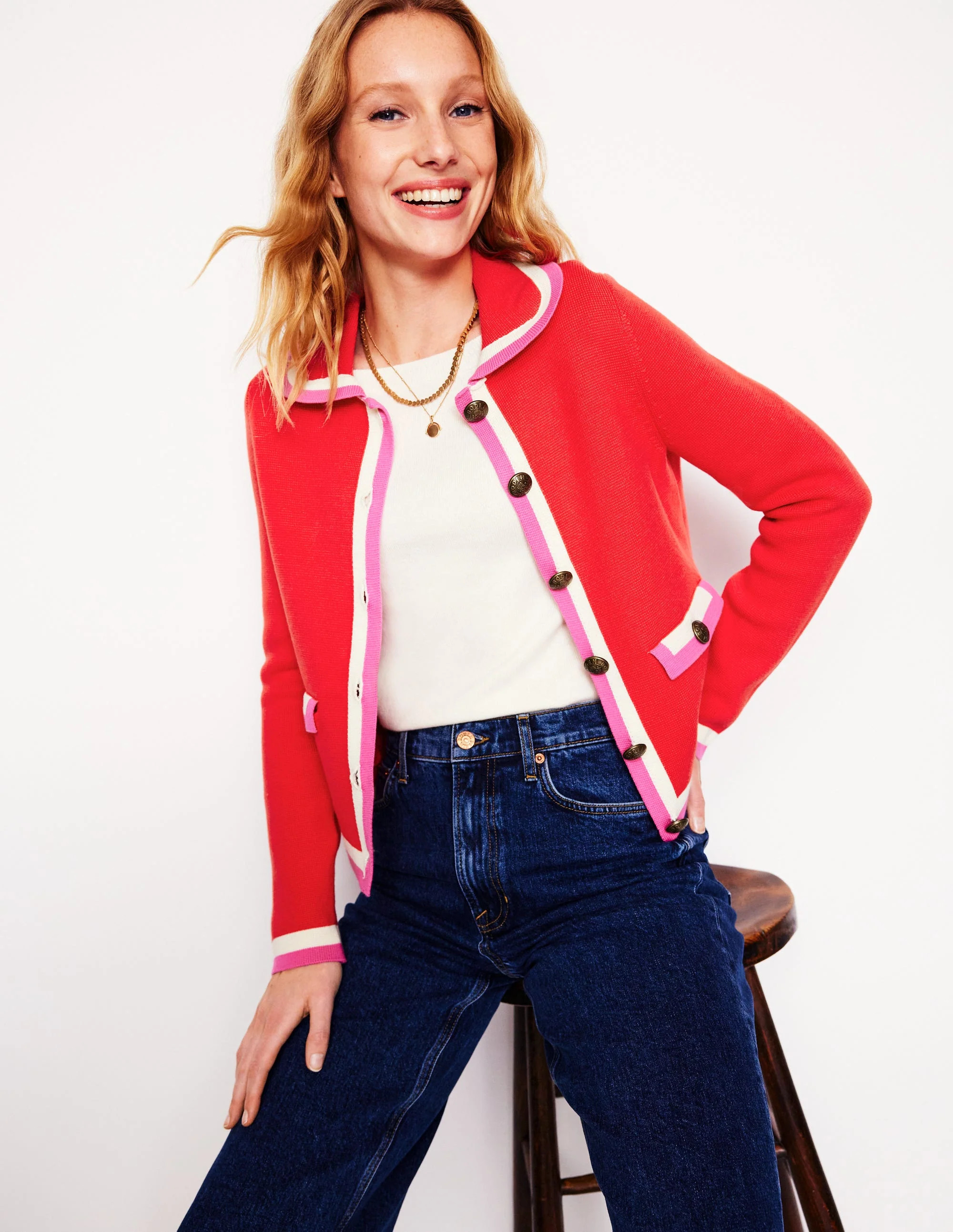 Holly Collared Knitted Jacket-Strawberry Tart Red | Boden (US)