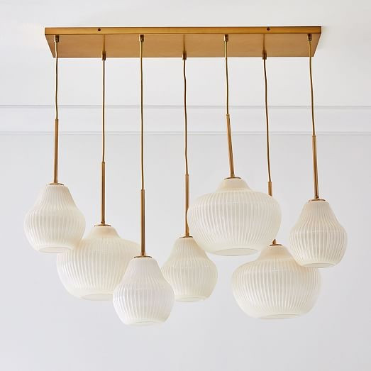 Sculptural Glass 7-Light Ribbed Chandelier - Champagne | West Elm (US)