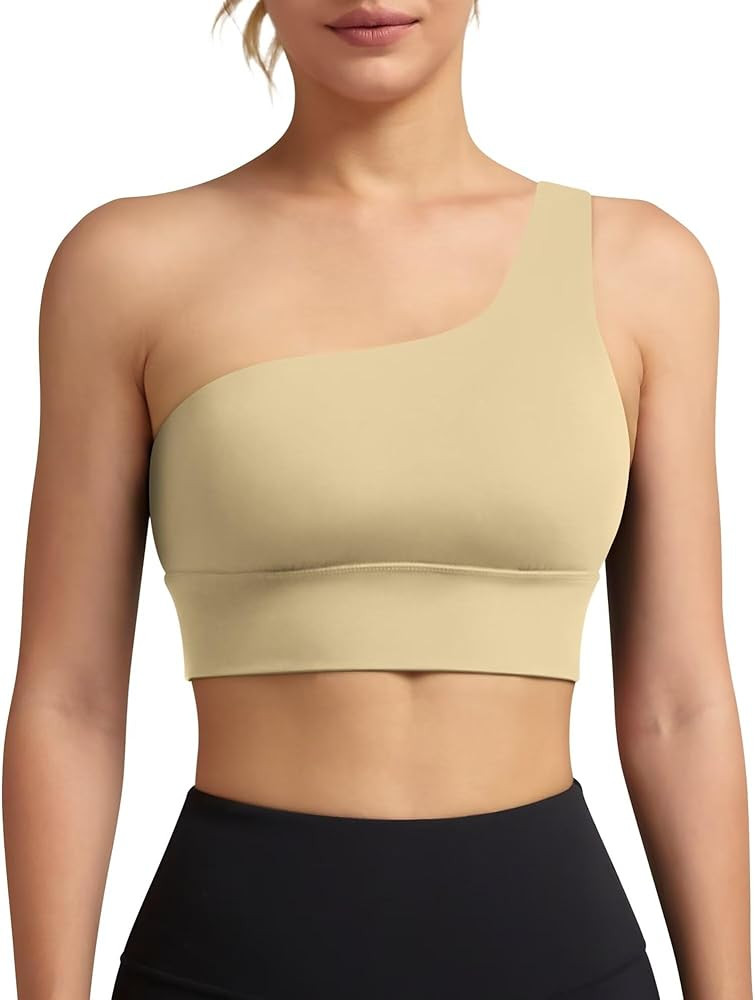 QUEENIEKE Womens One Shoulder Sports Bra Workout Strap Yoga Bras Cute Medium Support Tops | Amazon (US)