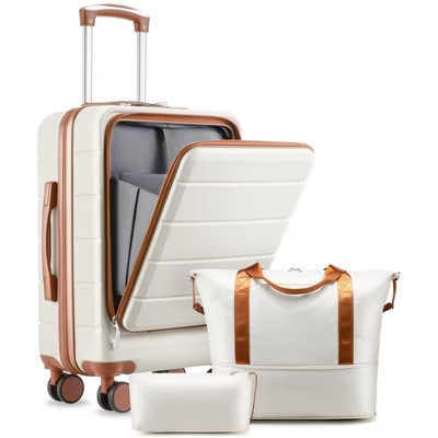 Carry On Luggage With Laptop Compartment And Front Pocket,Airline Approved - Spinner Wheels, TSA Lock, Includes Toiletry Bag Beige Carry On Set | Target