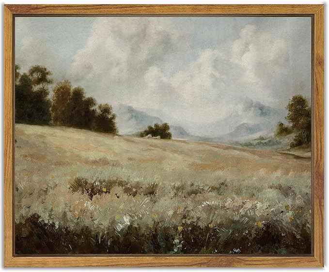SHENIFY Vintage Landscape Framed Canvas Wall Art Grassland Classic Painting Farmhouse Kitchen Off... | Amazon (US)