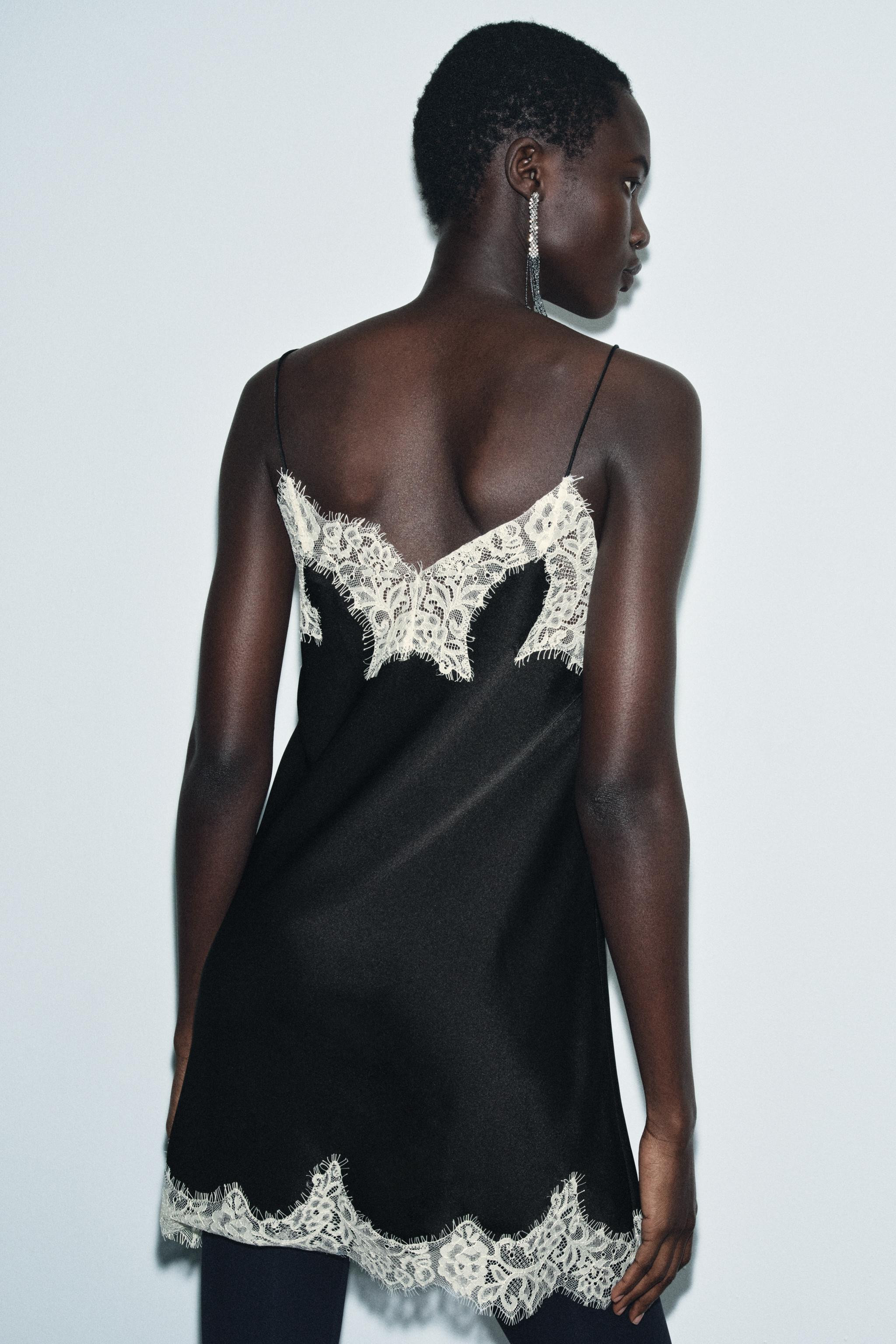 CONTRAST LACE SATIN TOP ZW COLLECTION | Zara US