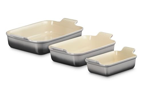 Le Creuset Stoneware Set Of 3 Heritage Rectangular Dishes, Oyster | Amazon (US)