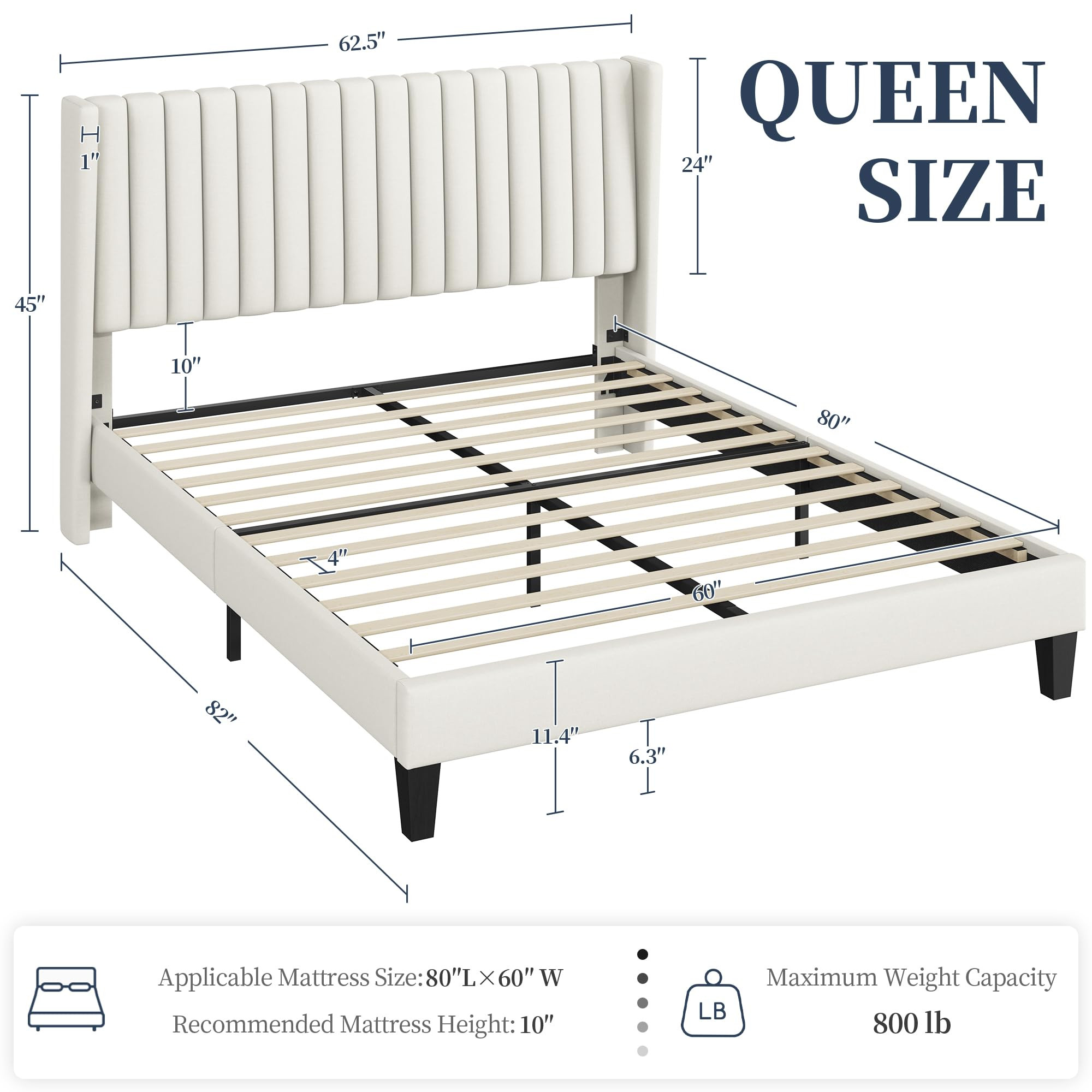 Yaheetech Queen Bed Frame Upholstered Platform Bed with Fabric Headboard, Wing Edge Design/Non-Sl... | Amazon (US)