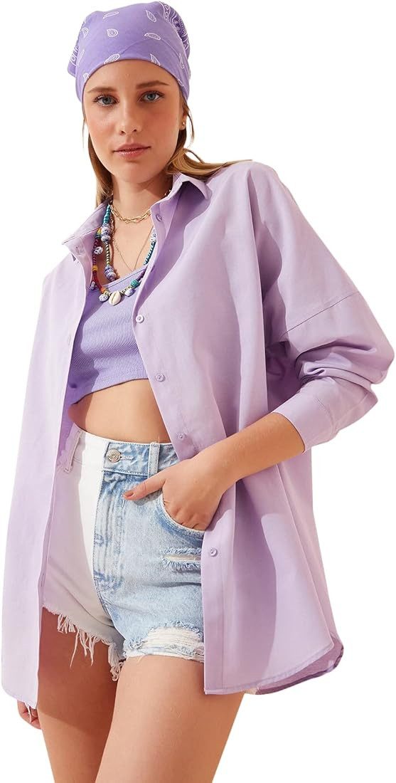 BIG DART Oversized Button Down Shirts for Women, Dressy Casual Long Sleeve Blouses Summer Tops Tunic | Amazon (US)