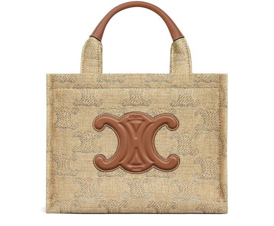 Small cabas Thais in raffia effect textile with Triomphe jacquard | 24S US