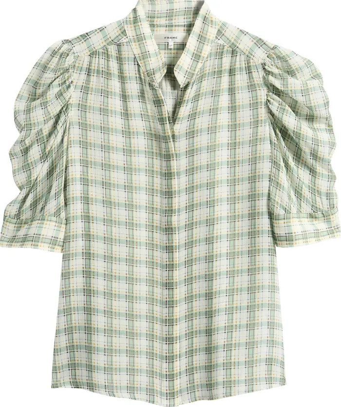 FRAME Gillian Check Print Silk Top | Nordstrom | Nordstrom