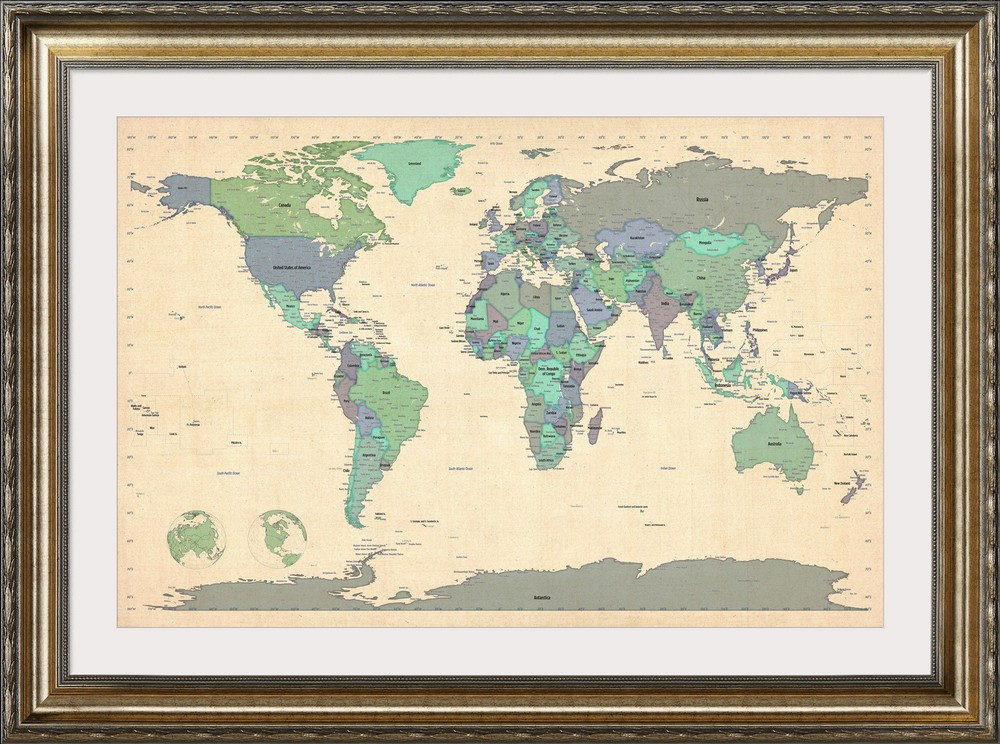 World map showing latitude and longitude - blue Wall Art | Great Big Canvas - Dynamic