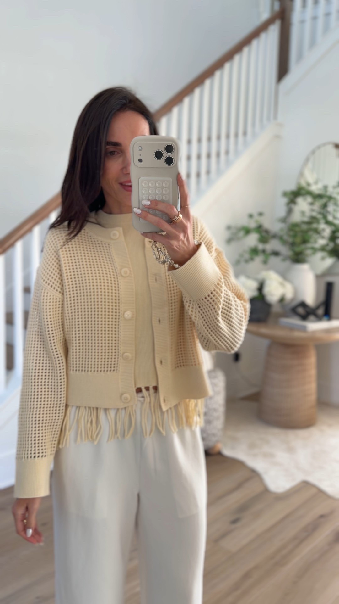 Cells Jane x splendid drop , I’m wearing s in cardi, xs in fringe top 

#LTKOver40 #LTKgrwm