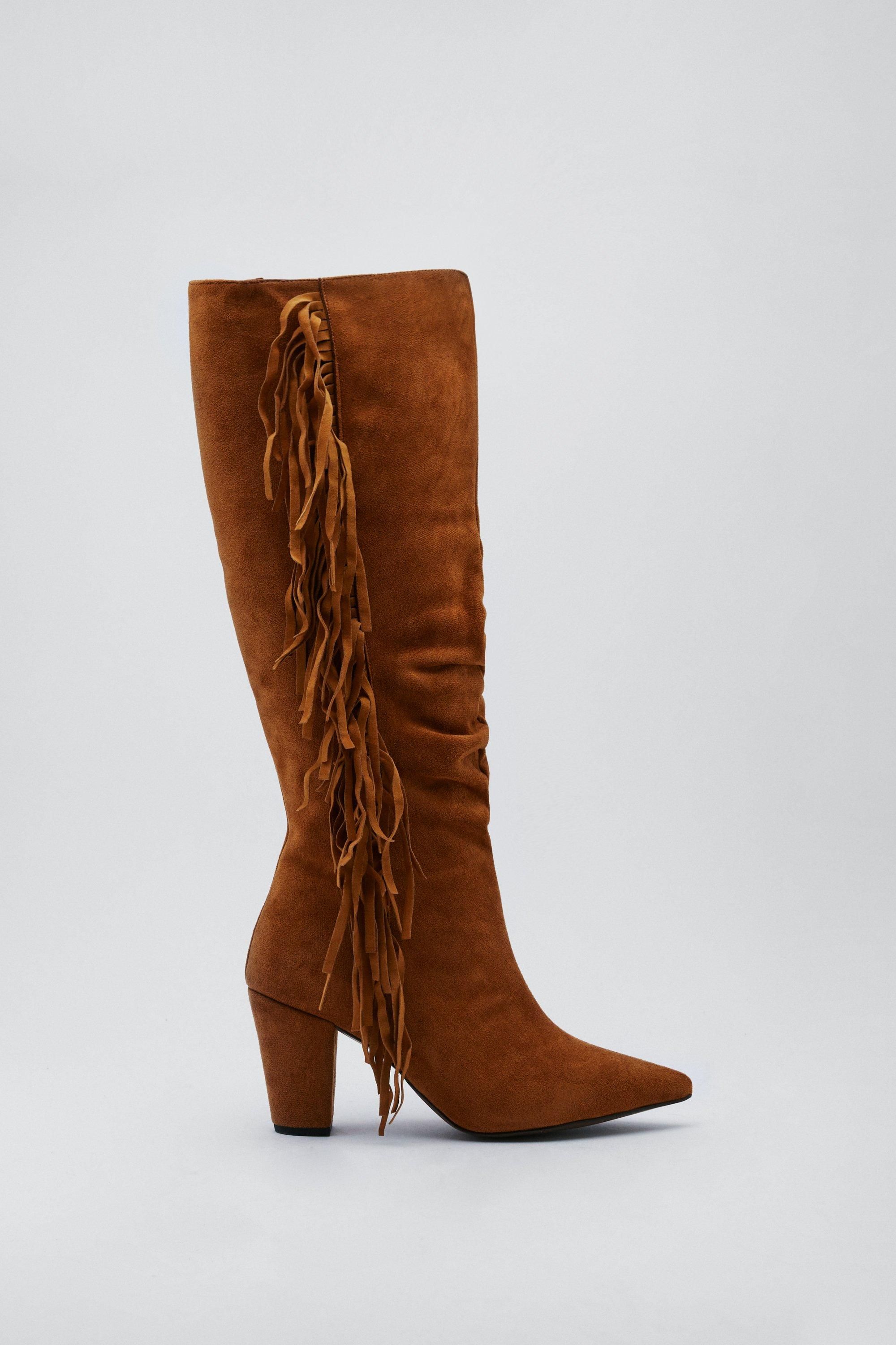 Faux Suede Tassel Knee High Western Boot | Nasty Gal (US)