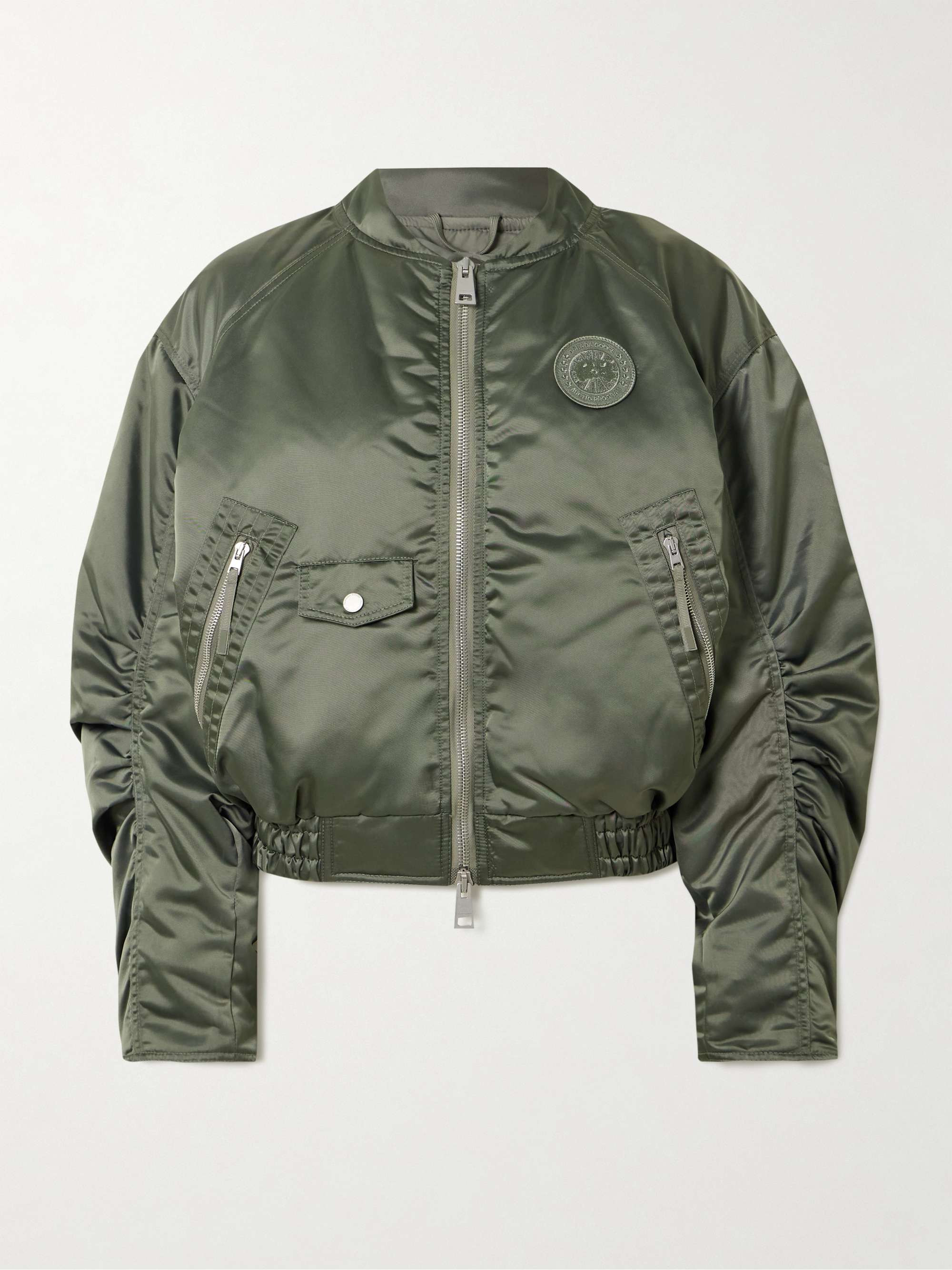 Jade appliquéd ruched padded satin bomber jacket | NET-A-PORTER (US)