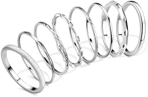 YADOCA 8Pcs 1MM 2MM Stainless Steel Rings for Women Men Minimalist Fashion Dainty Plain Thin Knuc... | Amazon (US)