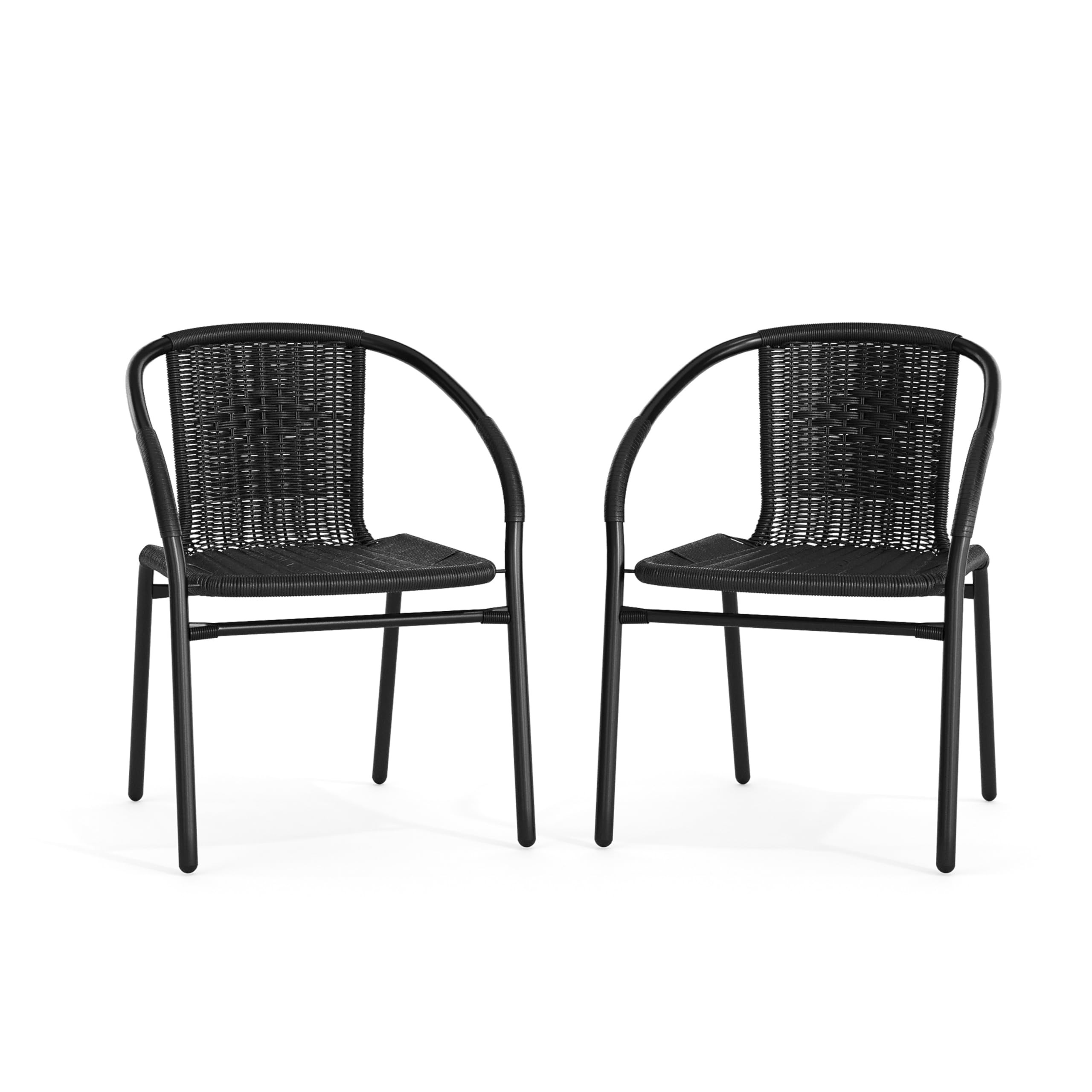 EMMA + OLIVER 2 Pack Black Rattan Indoor-Outdoor Restaurant Stack Chair with Curved Back | Amazon (US)