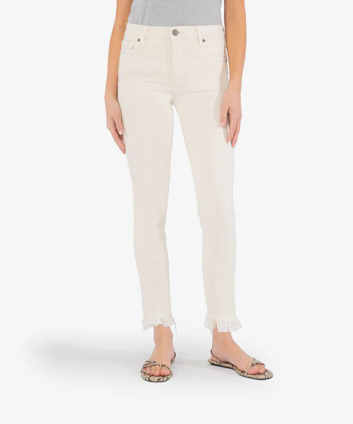 Reese High Rise Fab Ab Ankle Straight Raw Hem Straight Leg (Ecru) - Kut from the Kloth | Kut From Kloth
