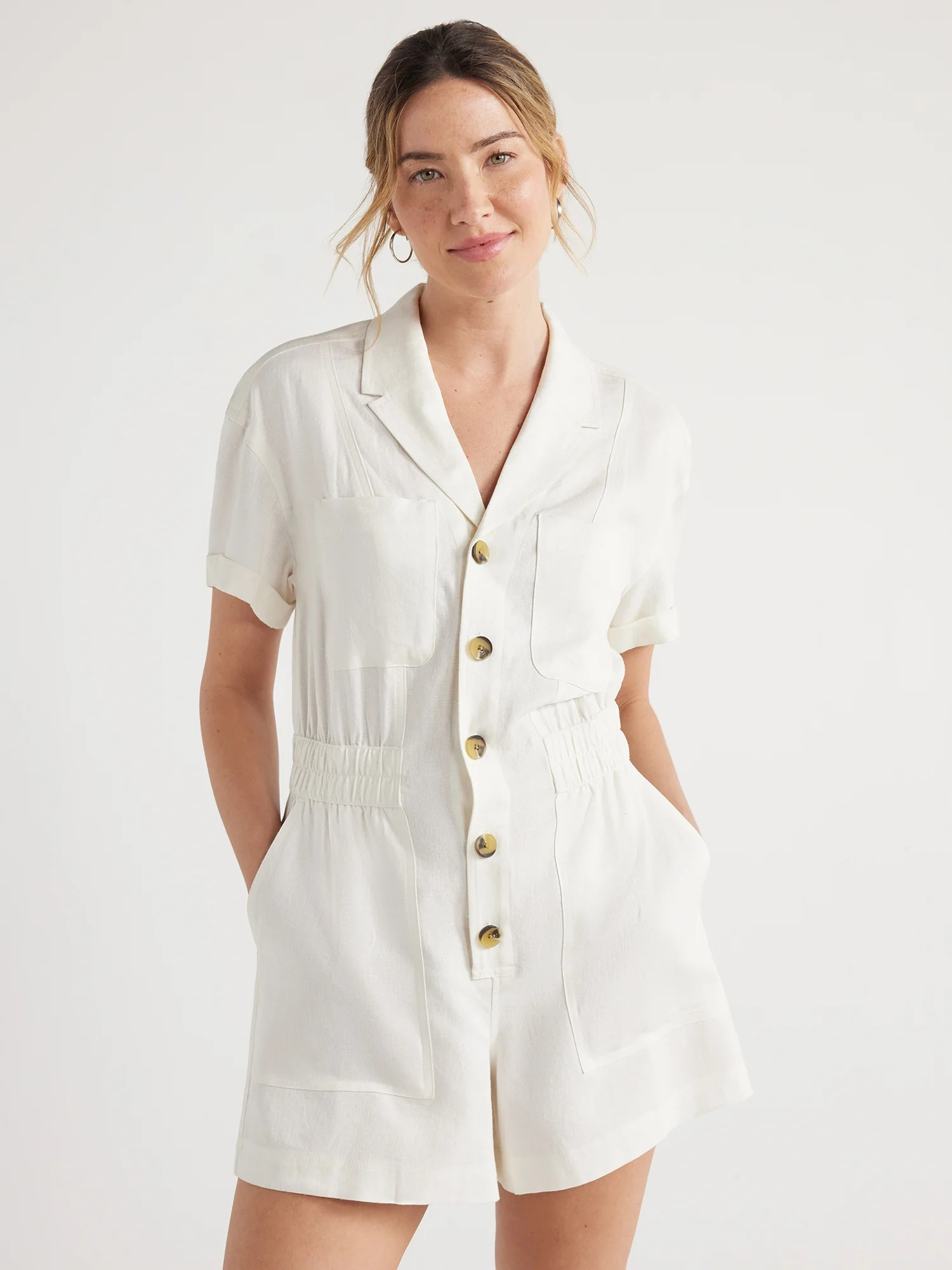 Free Assembly Women’s Utility Romper with Short Sleeves, 4.5” Inseam, Sizes XS-XXL | Walmart (US)