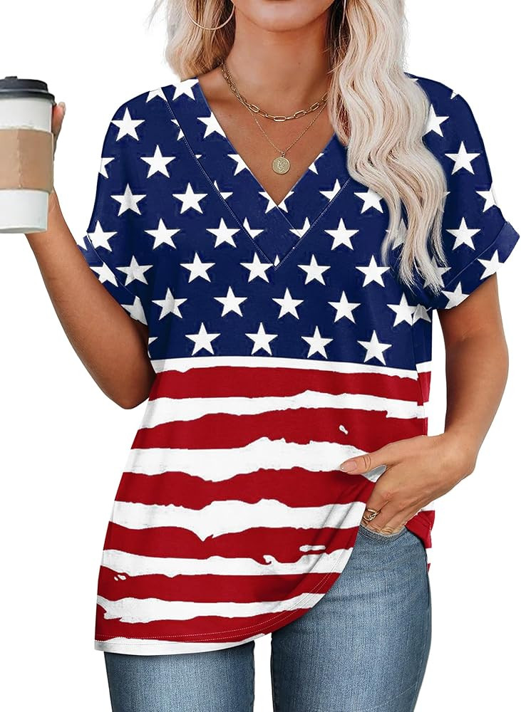 WIHOLL Womens Summer Tops Short Dolman Sleeve Shirts 2026 Fashion V Neck Outfits Clothes | Amazon (US)