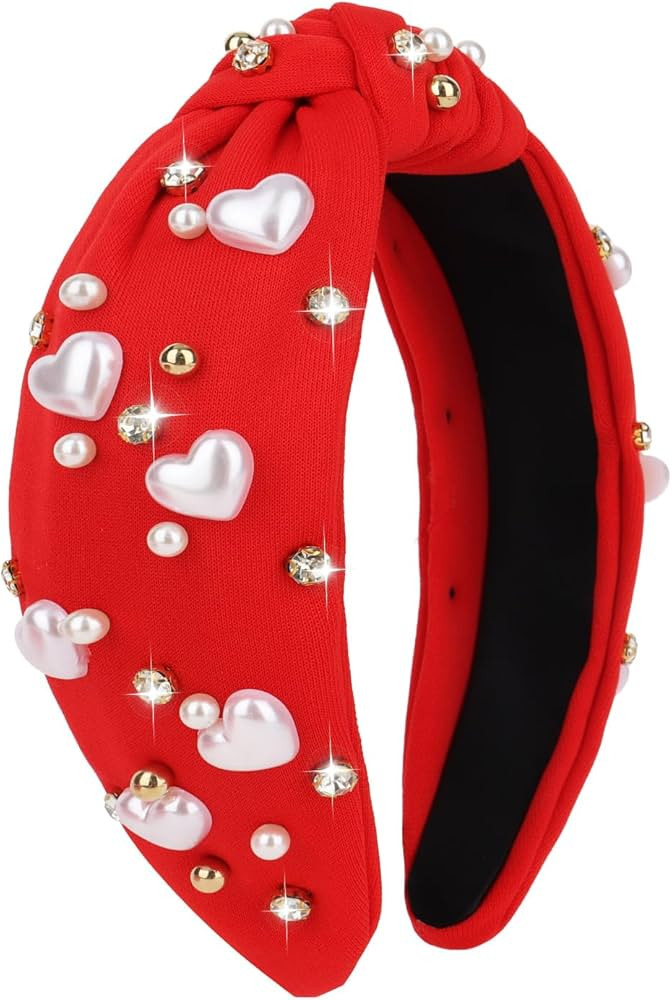 Jaciya Valentines Headbands for Women Girls Red Knotted Headband Heart Head Band Pearl Hair Acces... | Amazon (US)