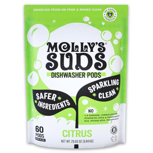 Molly's Suds Dishwasher Pods | Clean Dishwasher Detergent, Cuts Grease & Rinses Clean (Residue-Free) for Sparkling Dishes | 60 Auto-Release Tabs (Citrus) | Amazon (US)