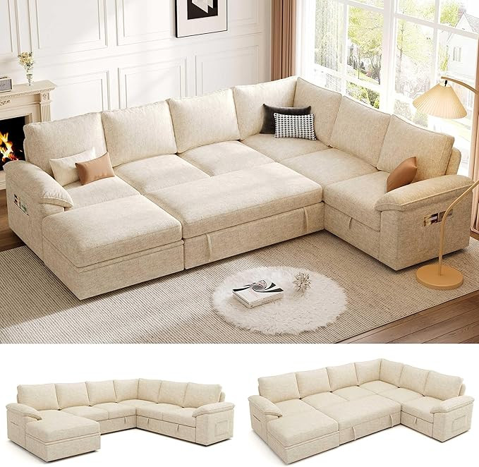 Amazon.com: SUAWY 108 Inch Modular Sectional Sofa with Pull Out Bed,U Shaped 7 Seat Sectional Sle... | Amazon (US)