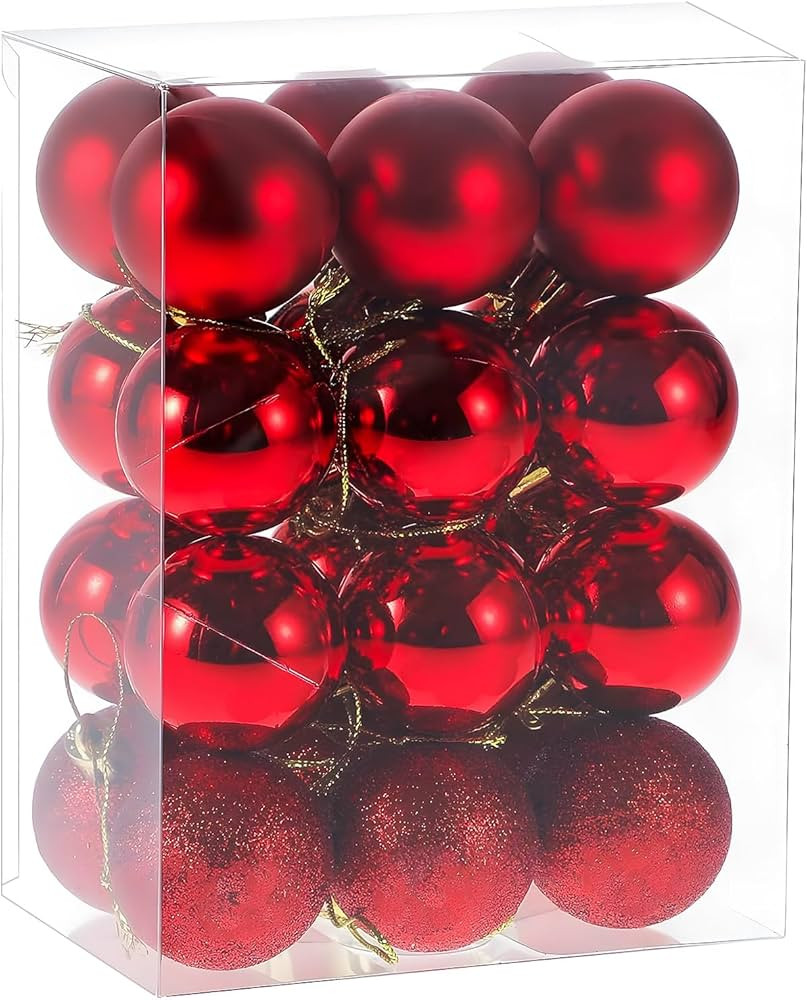 Christmas Ornaments, 24Pcs 1.2" Red Christmas Ball Ornaments, Pre-Strung Christmas Tree Ornaments... | Amazon (US)