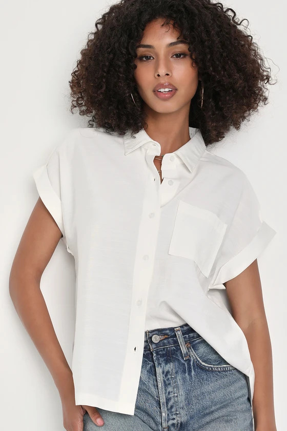 Winning Simplicity White Button-Up Short Sleeve Top | Lulus (US)