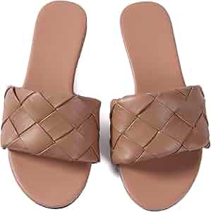Women Flat Sadals Woven Leather Flip-Flops Pearls Bow Sandals Beach Rivets Rain Jelly Gold Pearls | Amazon (US)