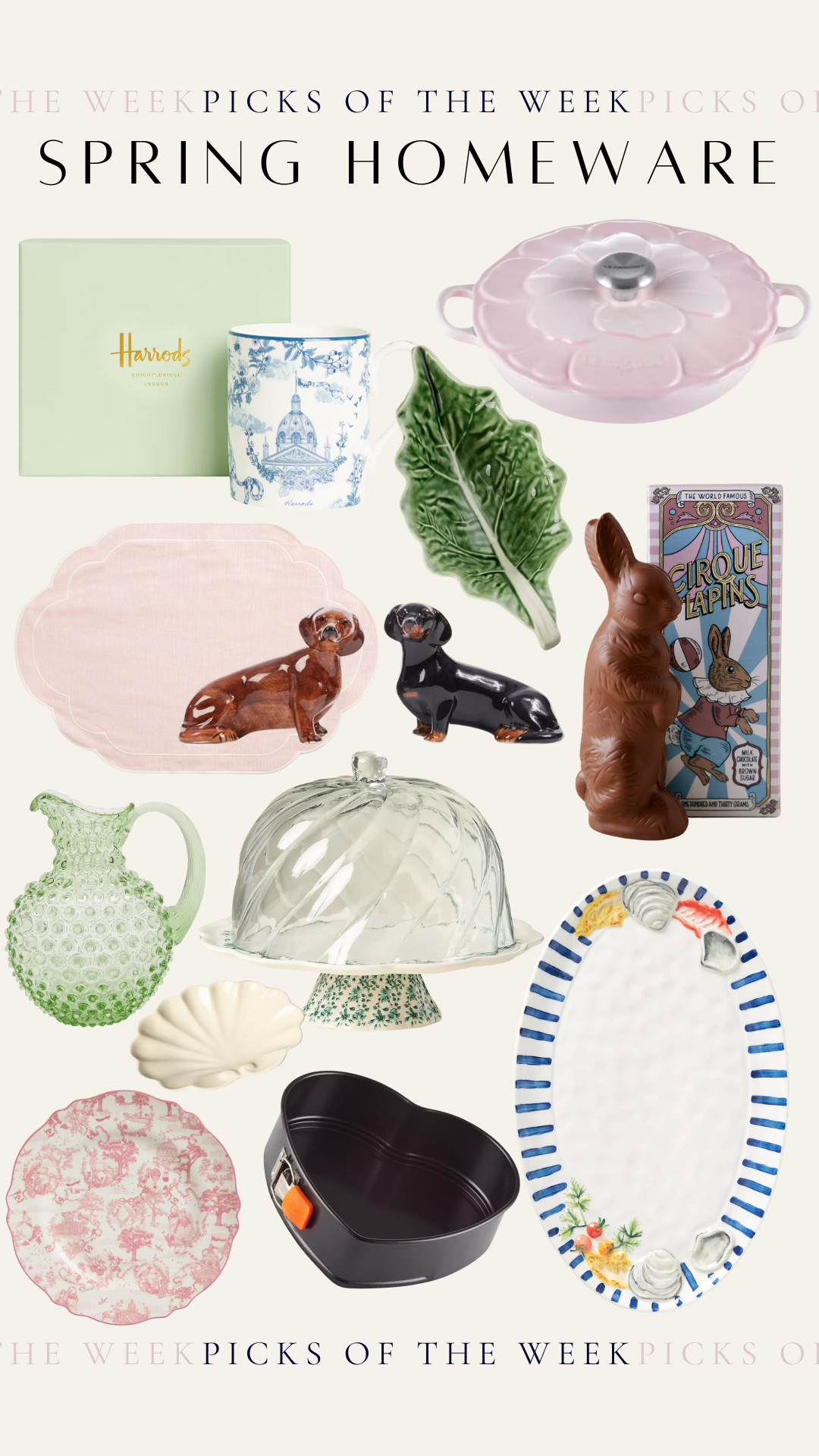 My top Spring Homeware picks of the week! The most perfect pieces from Harrods, Le Cresuet, Anthropolgie and Libertys. These pieces are guaranteed to add the perfect touch of Spring to any kitchen and are so cute you can use them all year round! 

 #springhomeware #tablescape #homeware #pastel #LTKspring #LTKhome #LTKgiftguide
