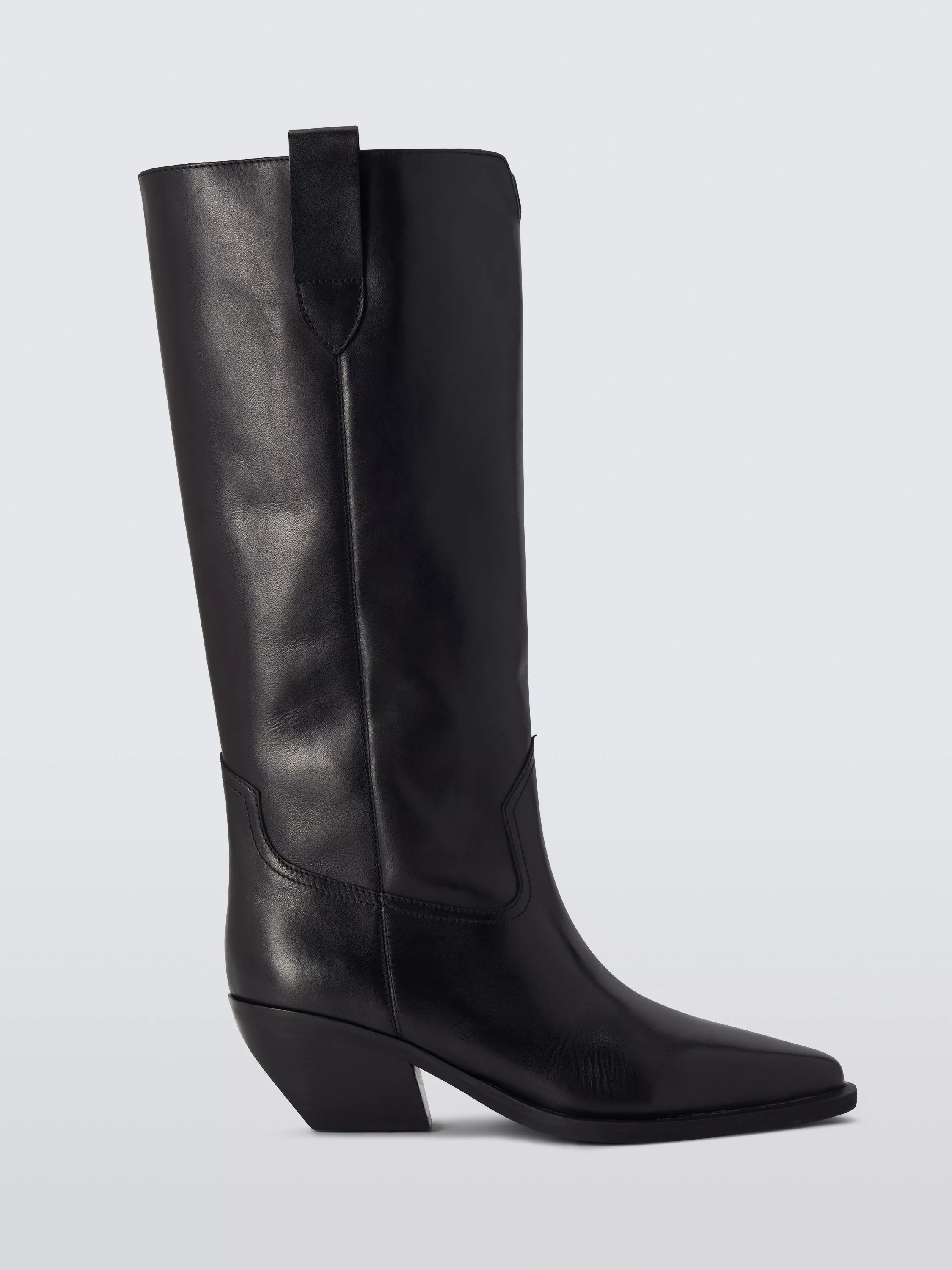 John Lewis Tailor Austin Leather Western Knee High Boots, Black | John Lewis (UK)