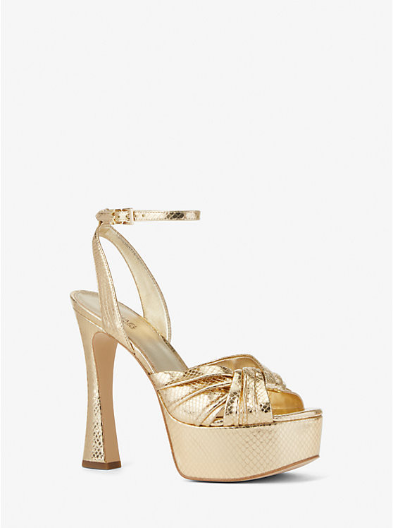 Selena Metallic Snake Embossed Leather Platform Sandal | Michael Kors US