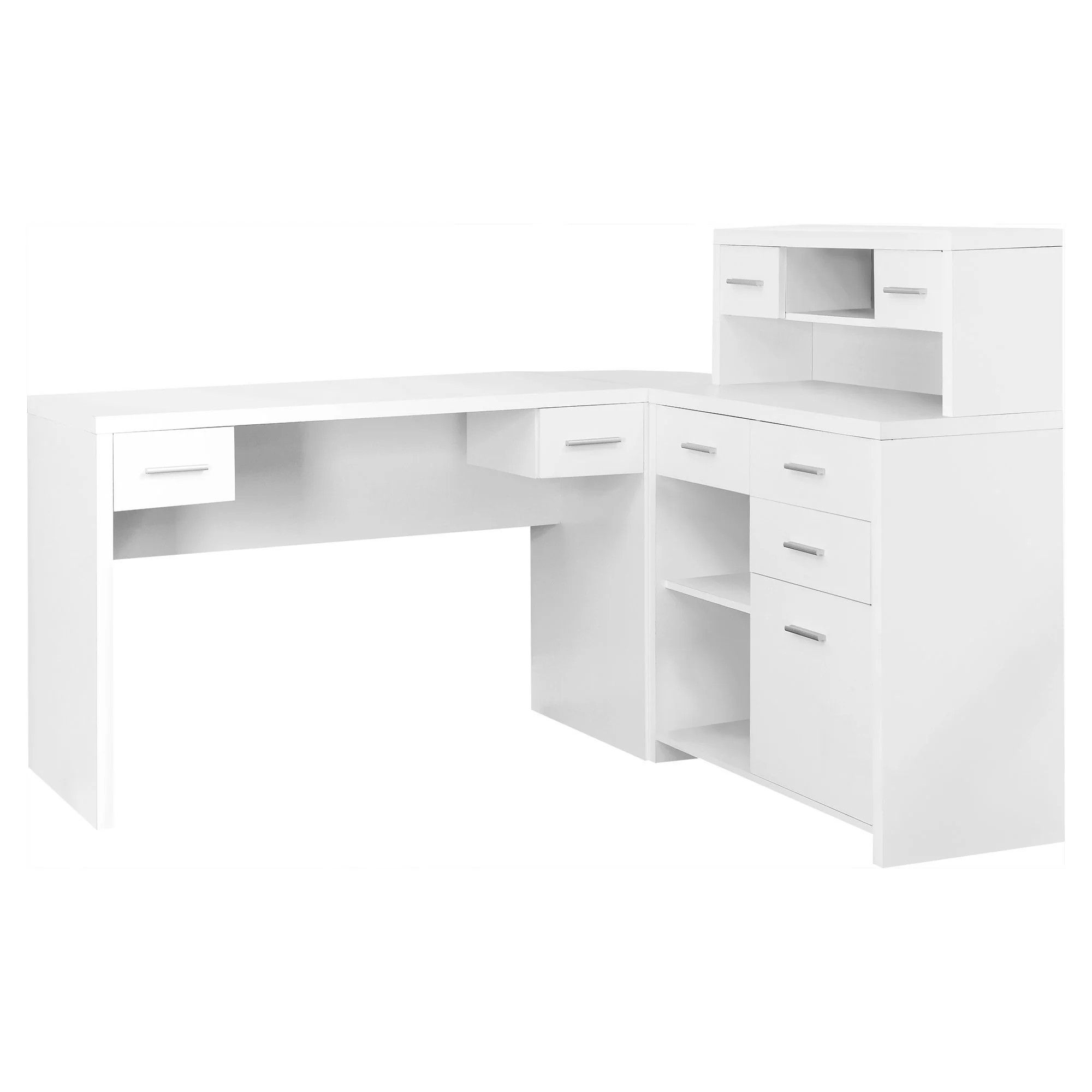Monarch Specialties 47.25-in White Modern/Contemporary Rubberwood L-shaped desk Hutch Included one_size | LO7028 | Lowe's