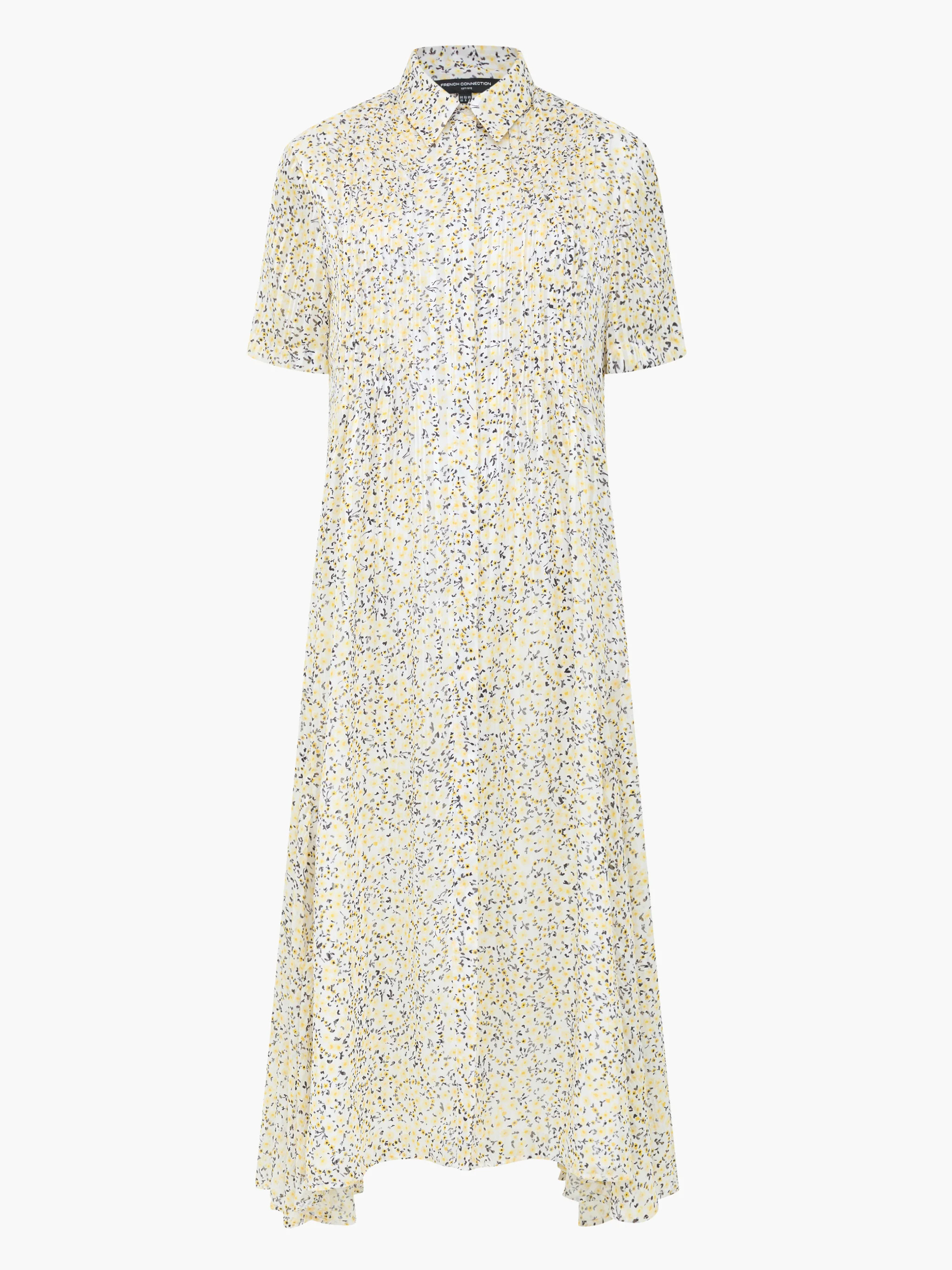 Bonnie Satin Abstract Yellow Midi Shirt Dress | French Connection (UK)