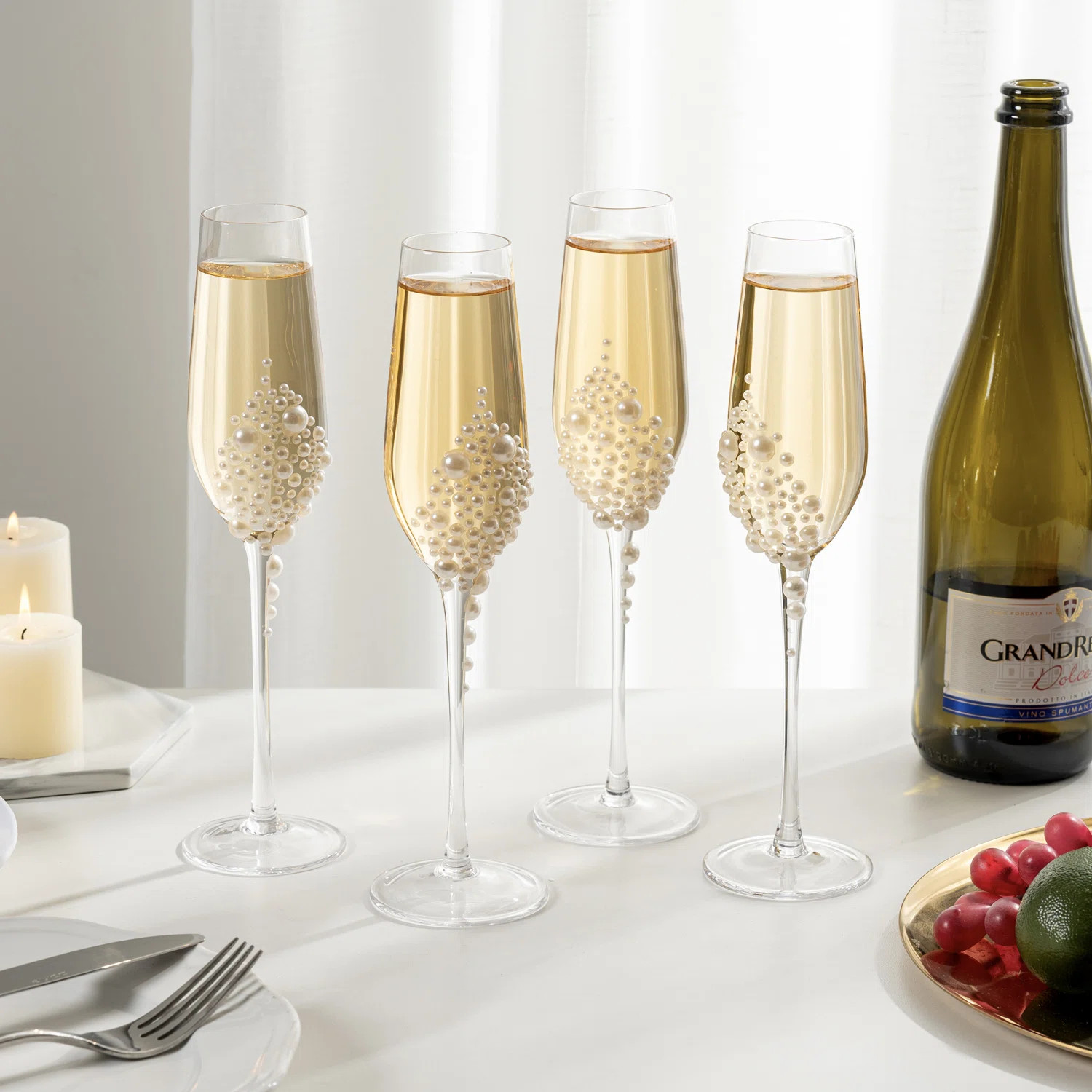 4 Piece Pearl Design Stemmed Champagne Glasses | Wayfair North America