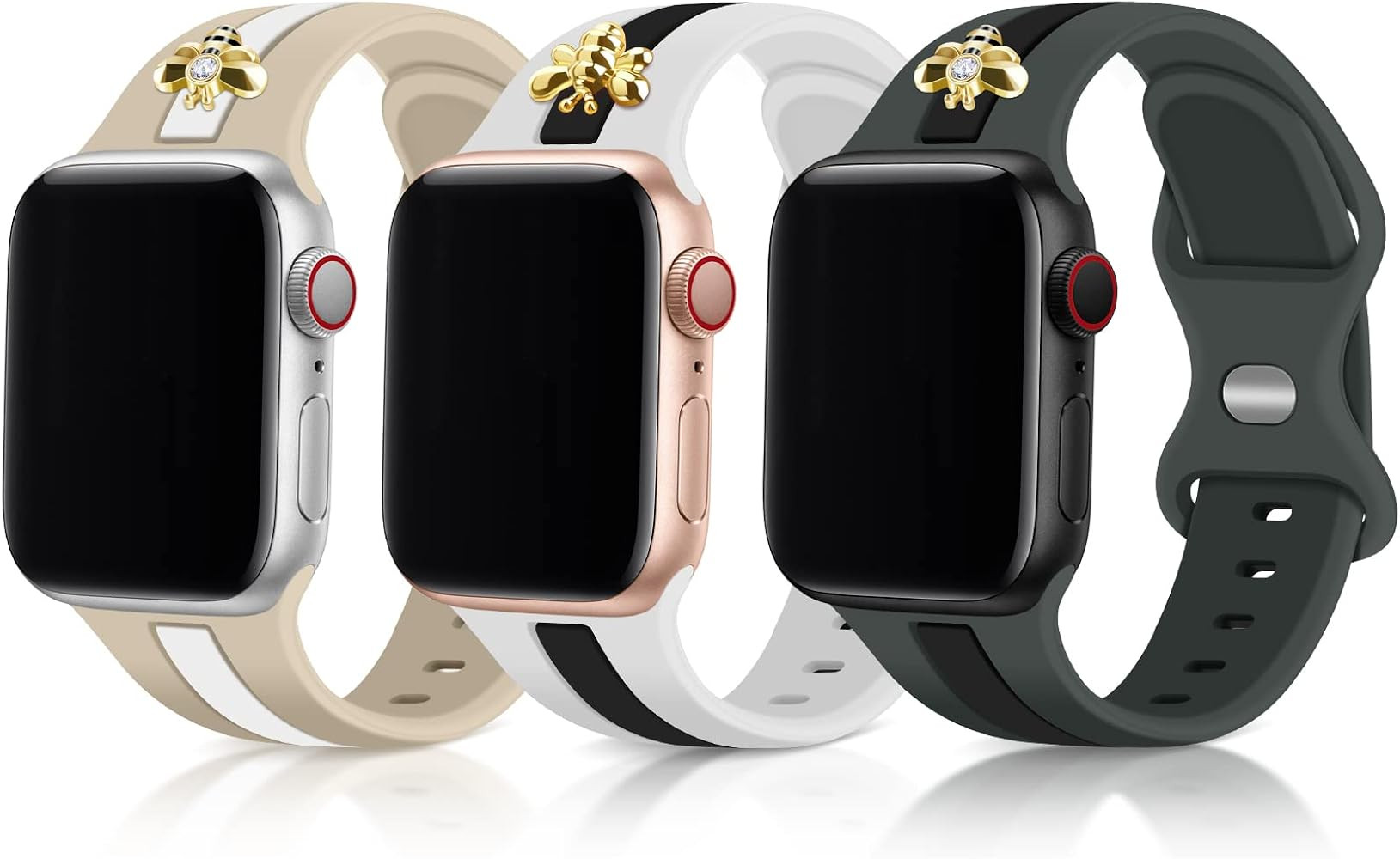 3 Pack Designer Sport Band Compatible with Apple Watch Band 38mm 40mm 41mm 42mm 44mm 45mm 49mm, Soft Silicone Sport Strap with Bee Decoration for iWatch Series 9 8 7 6 5 4 3 2 1 SE | Amazon (US)