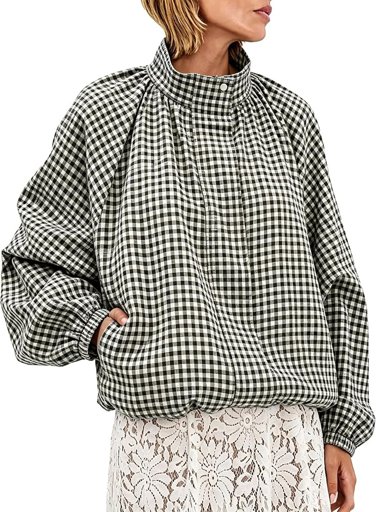 Womens Batwing Bomber Jacket Lightweight Casual Funnel Neck Coat | Amazon (US)