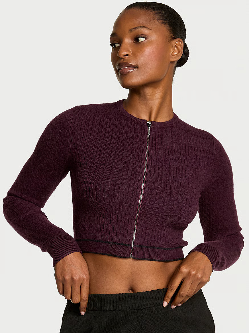 Buy Luxe Cable-Knit Cardigan, Winter Wine - Order Sweaters online - Victoria's Secret US | Victoria's Secret (US / CA )