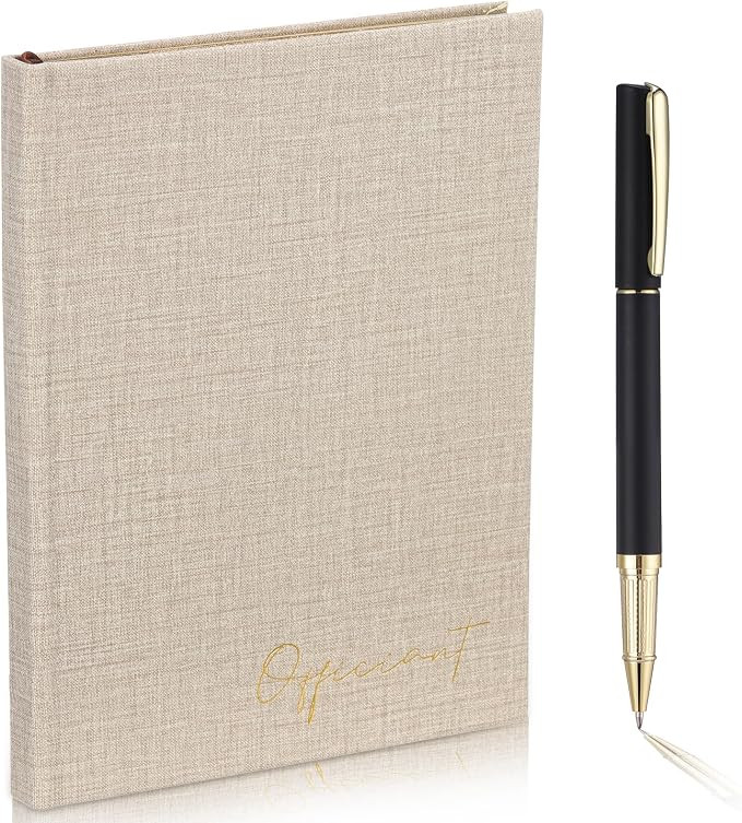 Beige Wedding Officiant Book with Black Ink Pen 5.25 x 8.25 Inch Hardcover Journal Notebook with ... | Amazon (US)