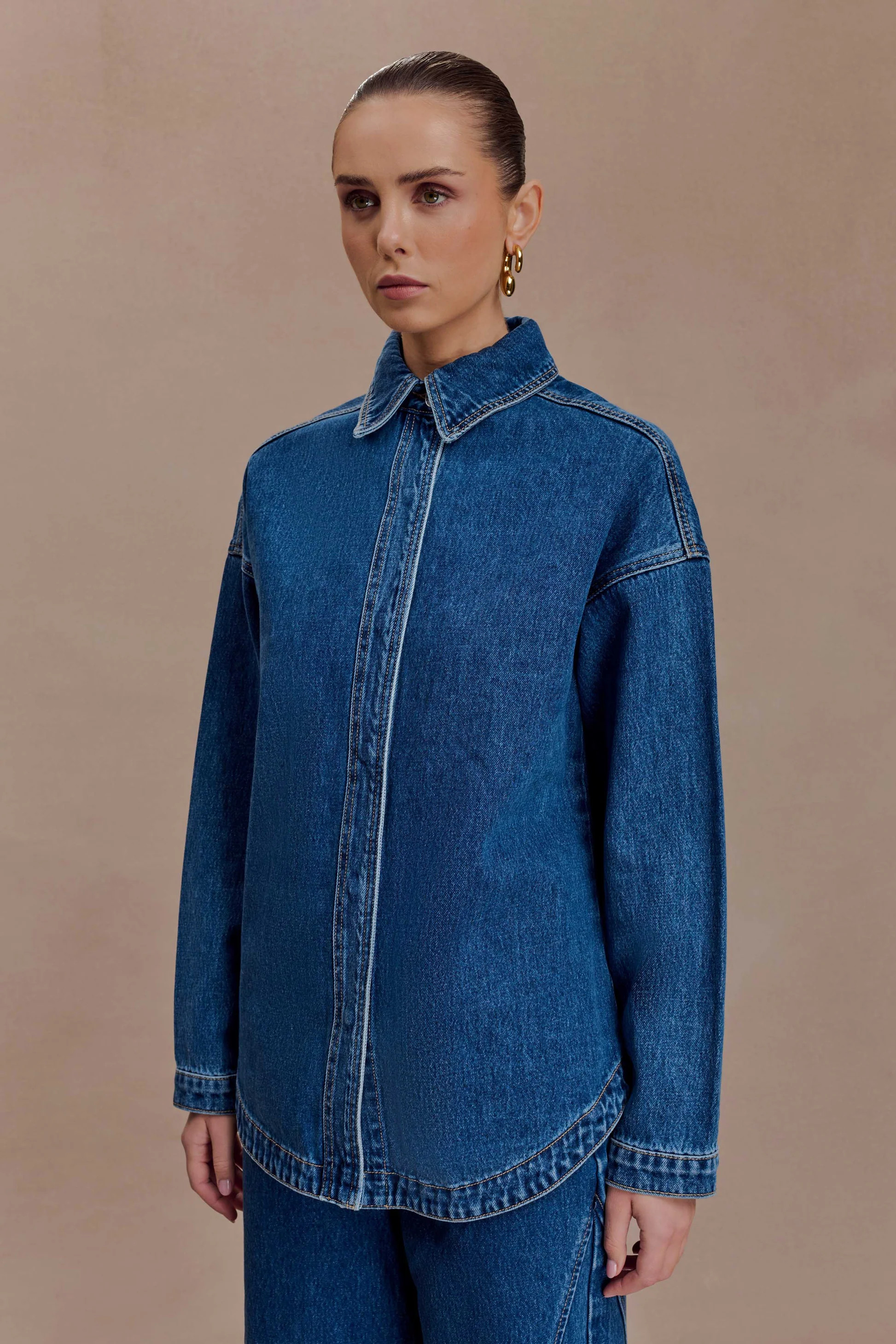 Lioda Oversized Denim Shirt - Dark Blue | MESHKI US