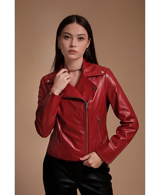 Women's Leather Jacket, Red, Created for Macy's | Macy's