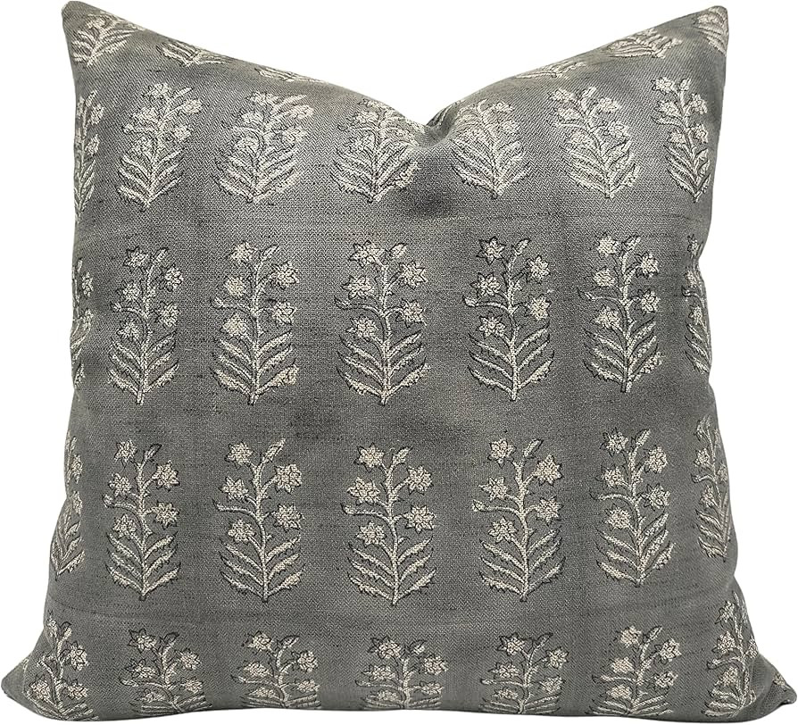 Block Print Linen Blend 18X18 Throw Pillow Covers, Handmade (Indradhanush, Gray) | Amazon (US)