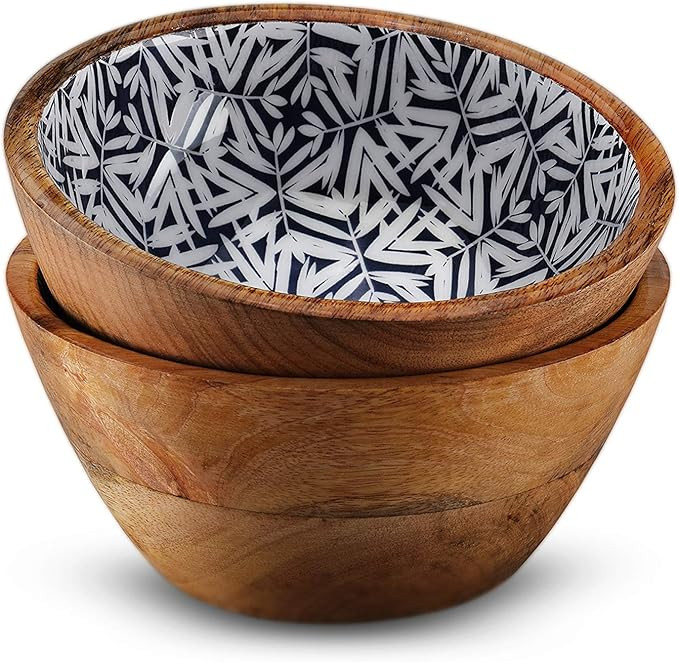 Wooden Bowls for Food or Salad Bowls Set, Small Bowl for Serving Pasta and Cereal, Set of 2 Wood ... | Amazon (US)