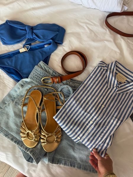 Today’s boat day in St. Tropez 💙 sizes up to a ; on shirt for an oversized fit, shorts 2, sandals and bathing suit all fit tts - Sézane swim! 

#LTKStyleTip #LTKSwim #LTKShoeCrush
