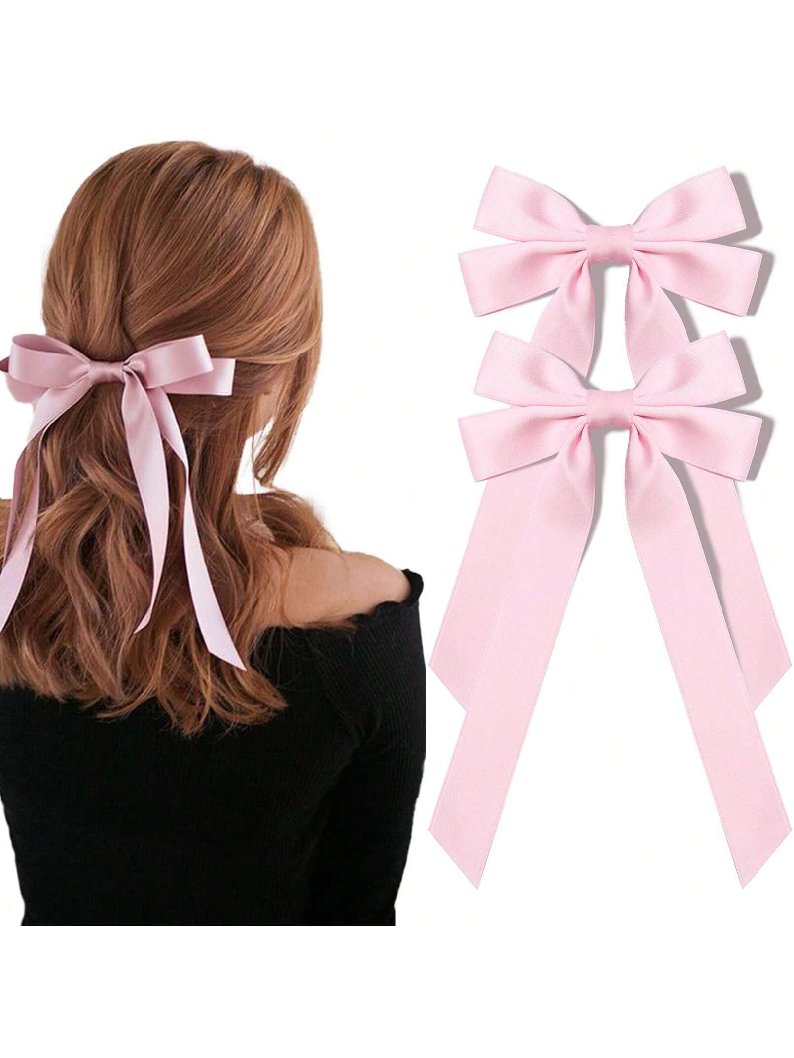 2PCS Silky Satin Hair Bows Hair Ribbon Clips For Women Ponytail Holder Hair Accessories Alligator... | SHEIN